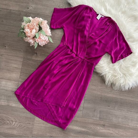Diane Von Furstenberg Magenta Pink Silk Faux Wrap Dolman Dress 8 - Picture 1 of 4